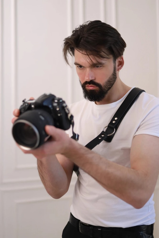 Leather Dual Camera Harness, Adjustable Double Camera Strap Custom