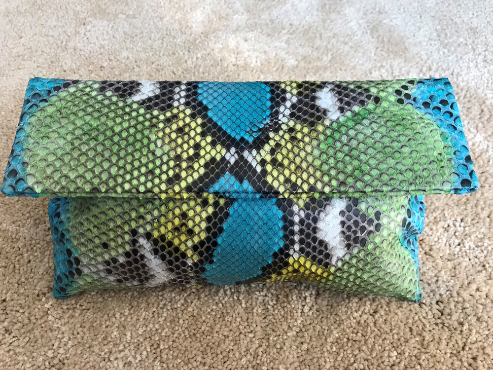 Genuine Python Leather Classic Fold over Clutch Bag