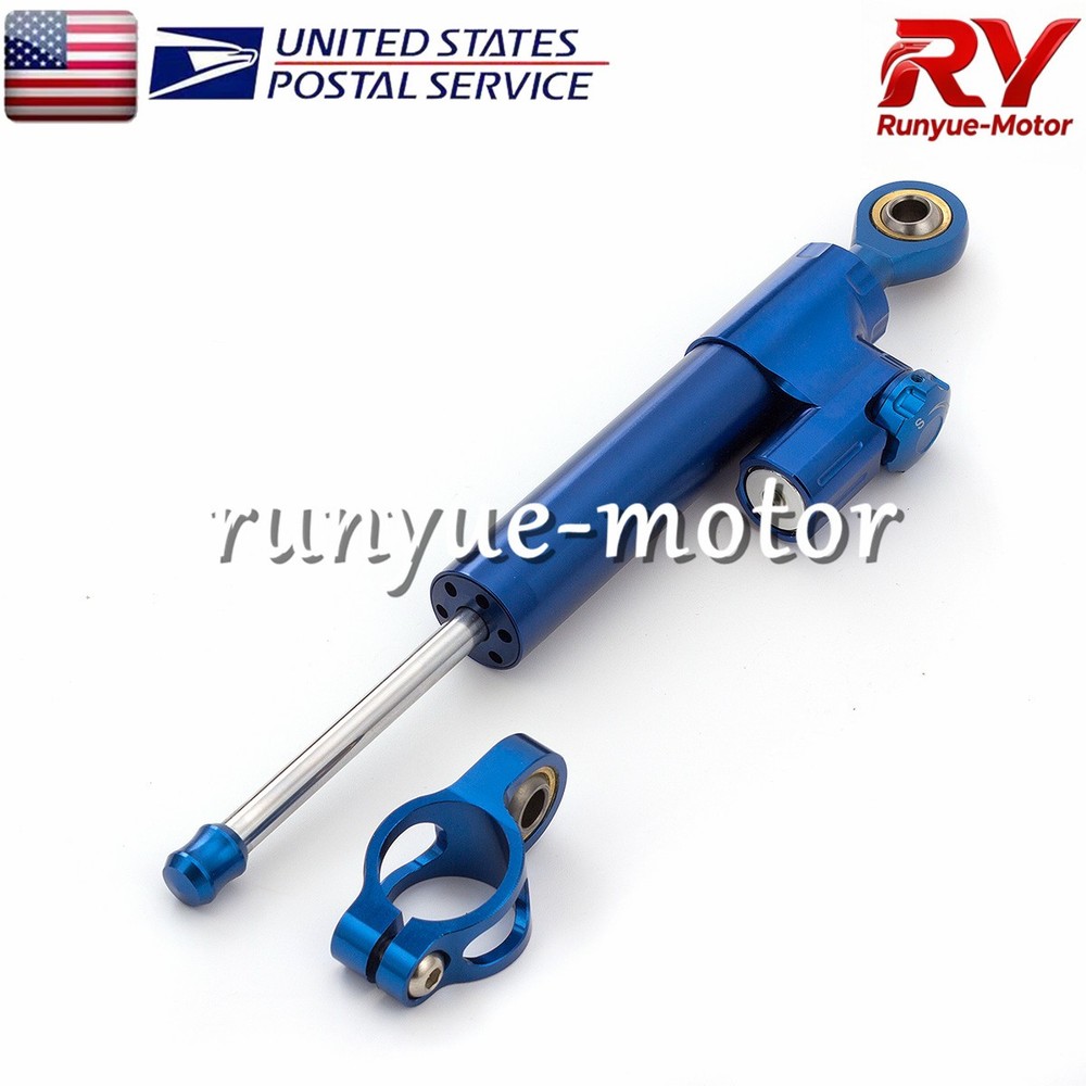 Blue 255mm Adjust Steering Damper Stabilizer Linear Control Universal Aluminum