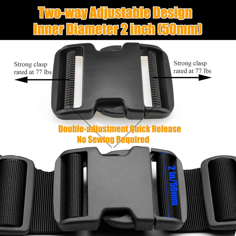 Side Release Buckle for 2'' Belt, 2 Pcs Heavy Duty Plastic Buckles Replacement D