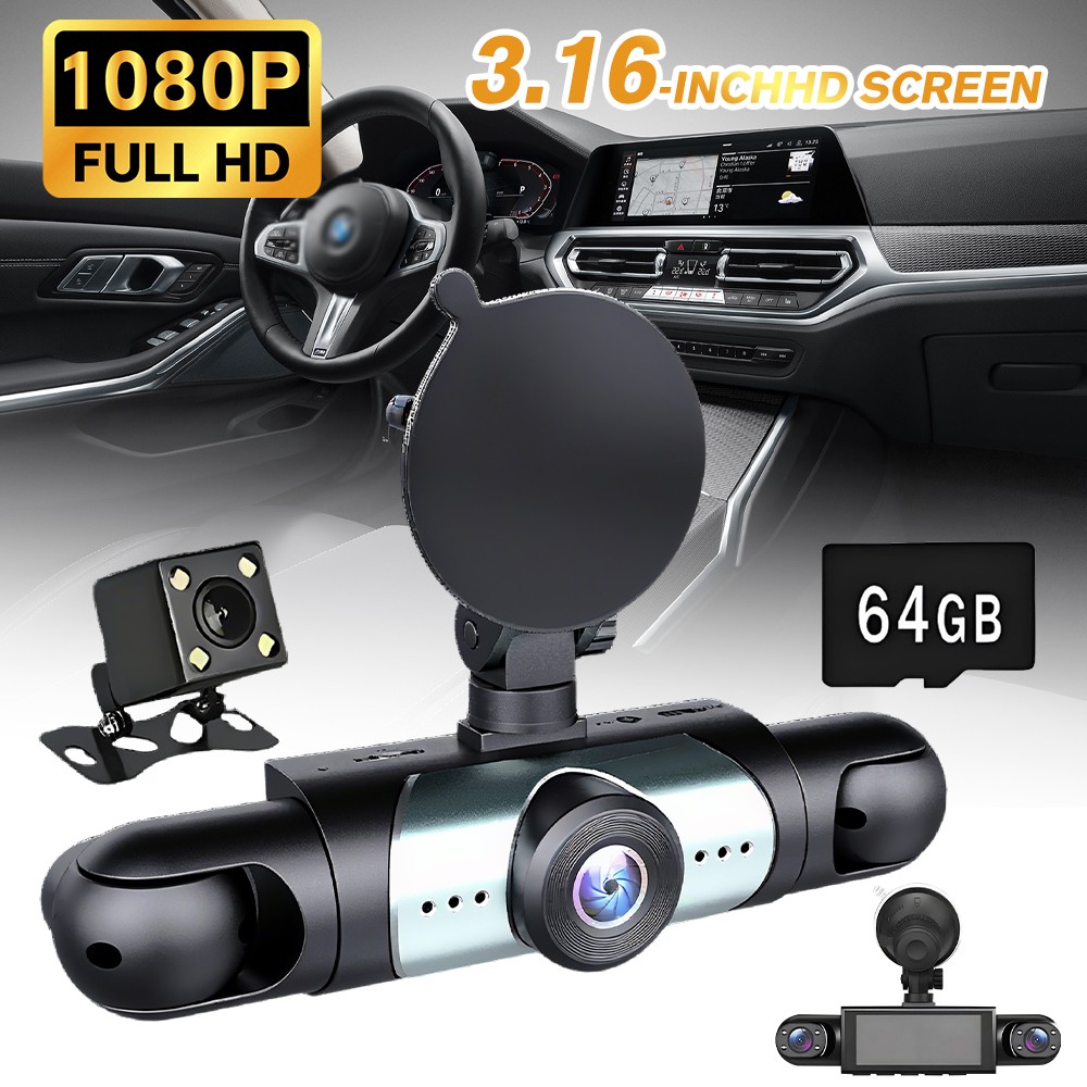 360 Degree View 4 Channel Dash Cam Front and Rear Inside Left Right Dash Camera