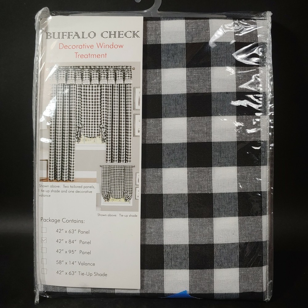 ONE  BUFFALO CHECK  42" x 84" Black & White Single Window Curtain Panel