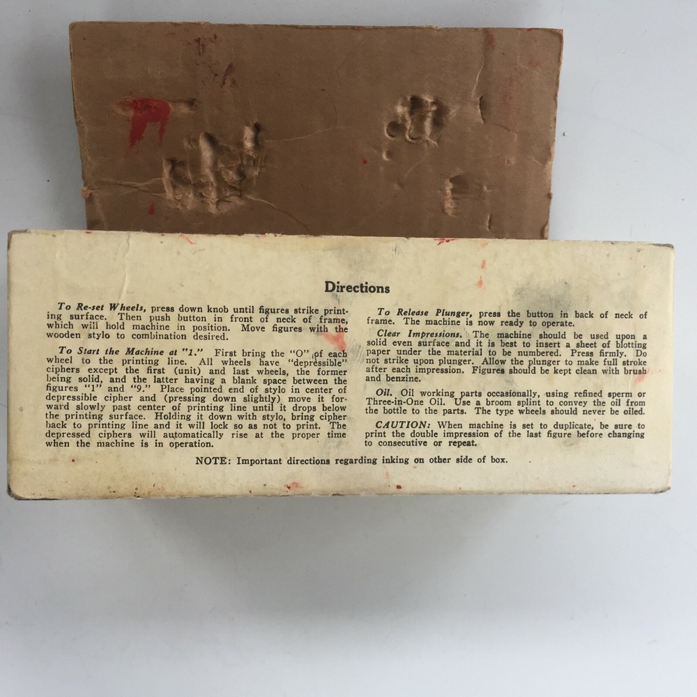 Vintage Bates 6 Wheeled Stamper Repeat Numbering Machine 6 E In Original Box