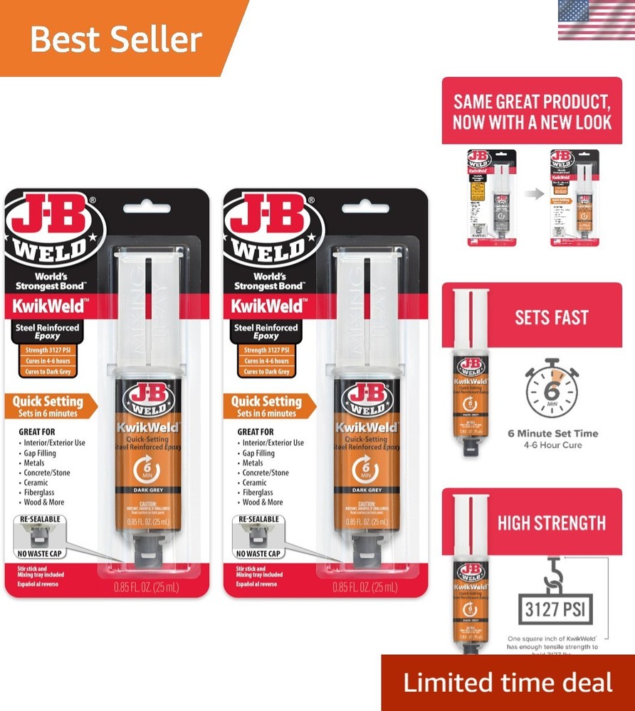 Quick Setting KwikWeld Epoxy - 3127 PSI Strength, Waterproof, Dark Grey, 2 Pack