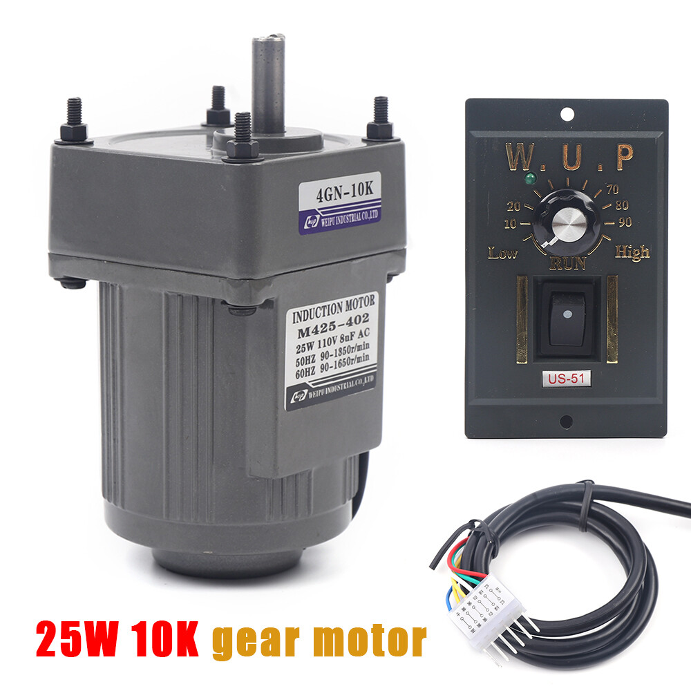 110V 25/120W AC Gear Motor Electric Motor Variable Reducer Speed Controller 1:10