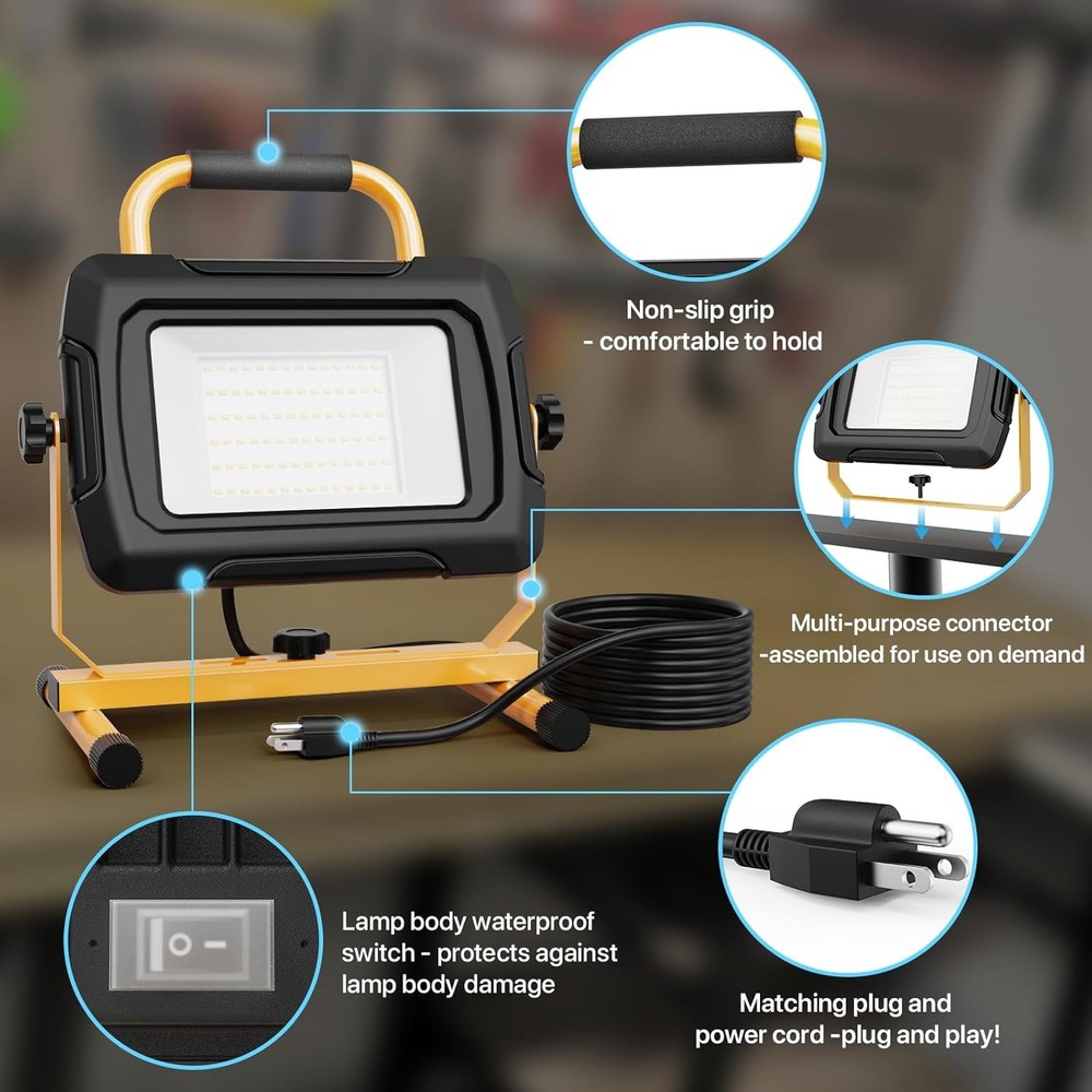 HYPERLITE 1pack LED Construction String Lights 100FT Bundle 1pack LED Work Light