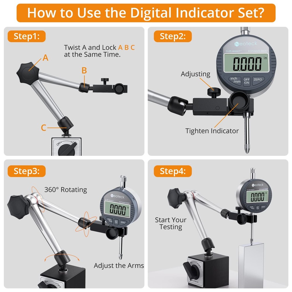 Neoteck 1" Digital Dial Indicator Set + 0.03" Test Kit