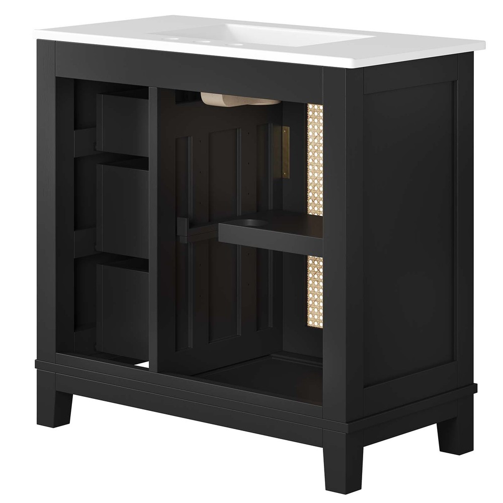 Modway Dixie 36” Solid Wood Bathroom Vanity Cabinet in Black White