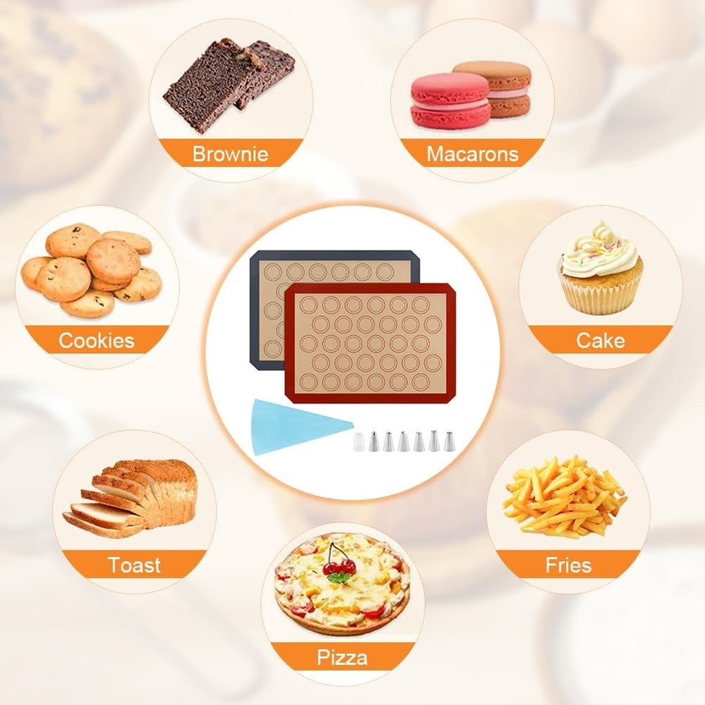 16Pcs Macaron Silicone Baking Mats Kit Reusable Nonstick Macarons Baking