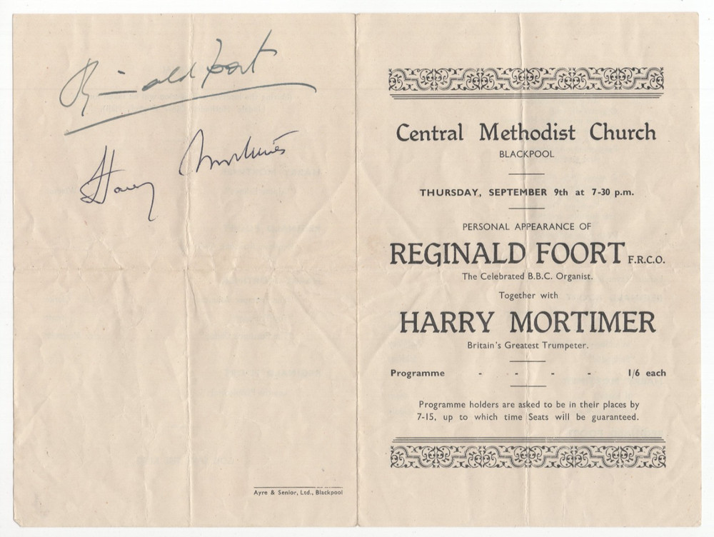 Reginald Foort & Harry Mortimer Signed Programme / Autographed British Musicians
