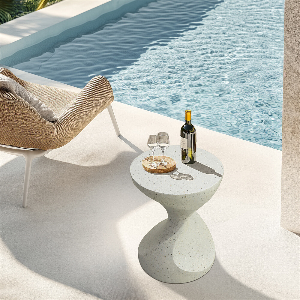 Outdoor Modern Lightweight Concrete Accent Table Side Table Gardens Stool White