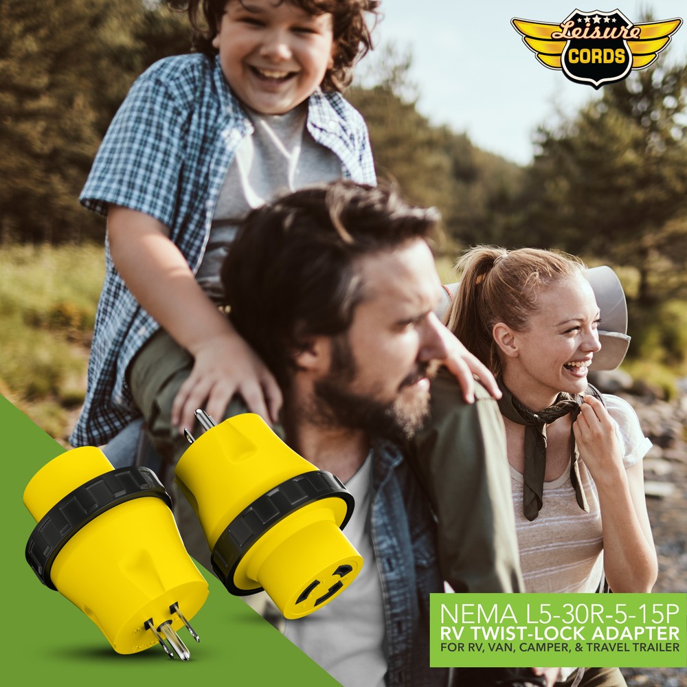 RV Power Cord Adapter 15 amp Male to 30 amp Twist Lock Female Camper Detachable