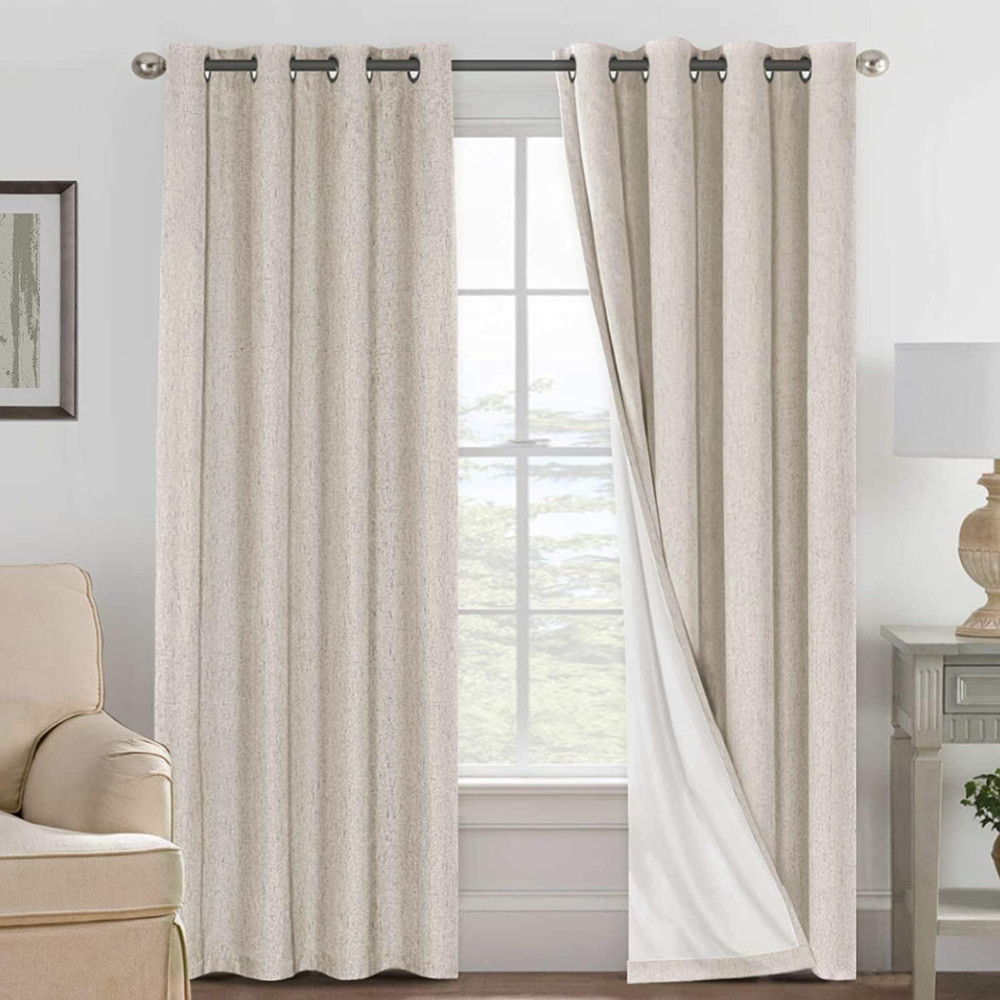 Linen 100% Blackout Curtains for Bedroom Full Light Blocking Curtains, Textured