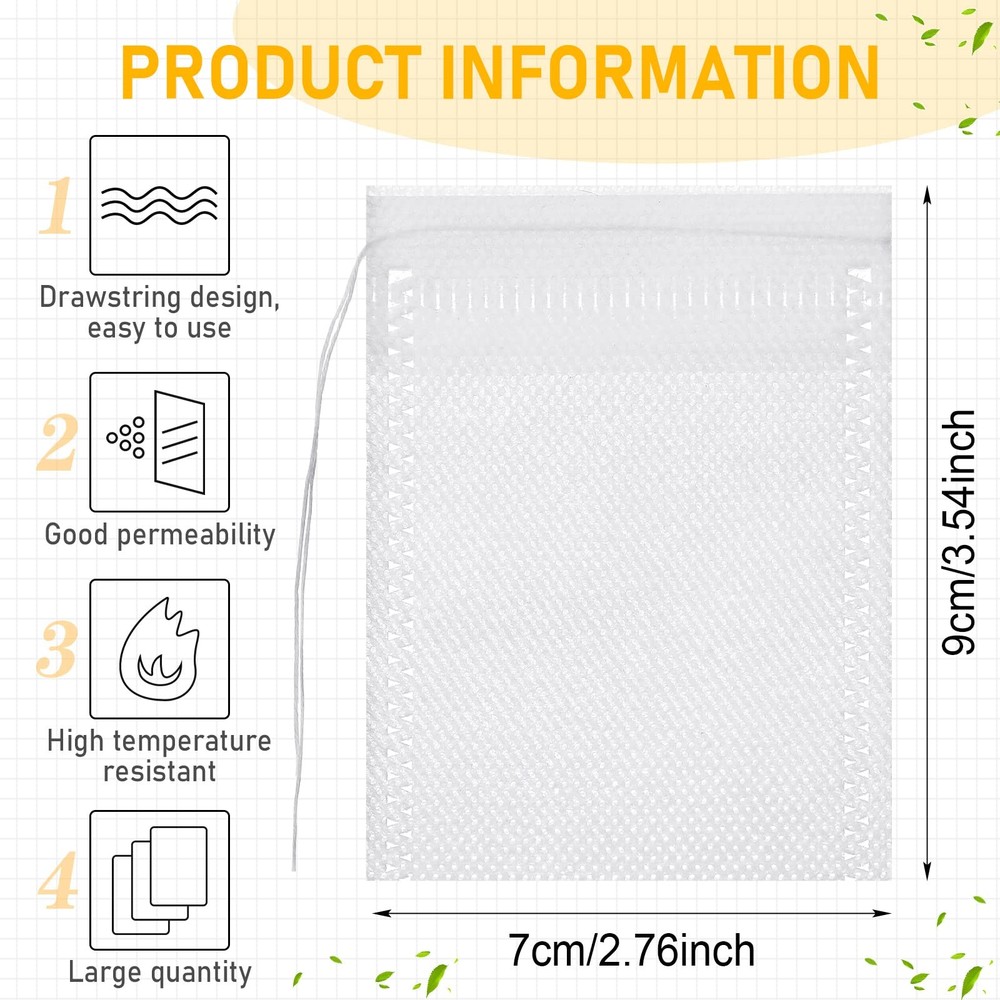 1000 Pcs Disposable Tea Bags Bulk for Loose Leaf Tea Drawstring Empty Coffee ...