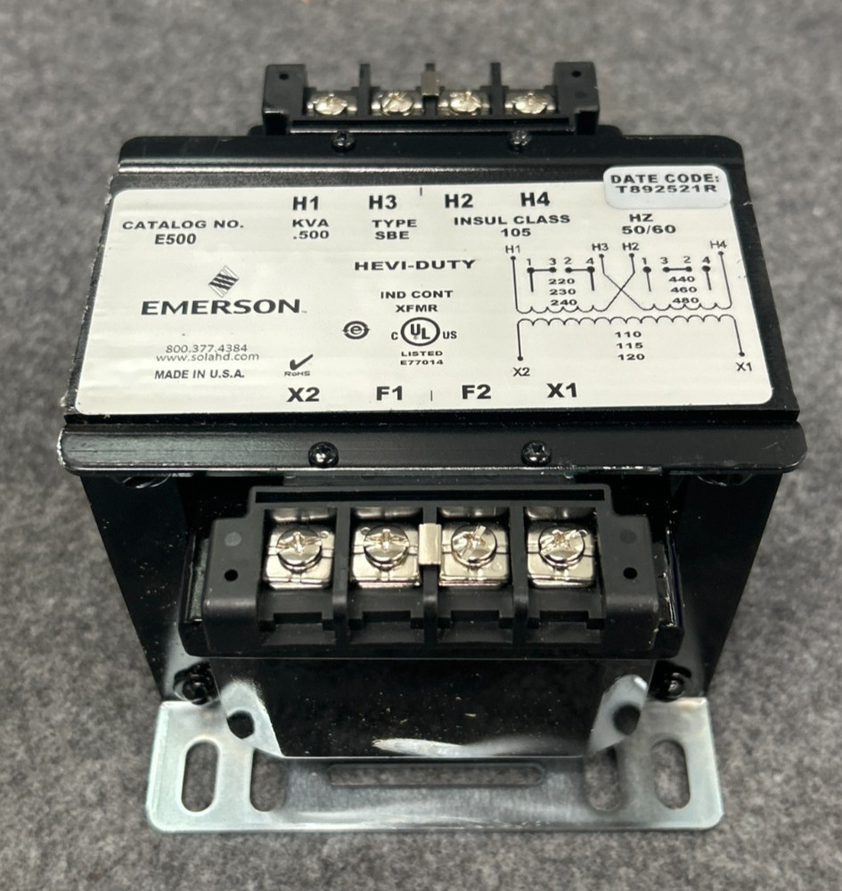EMERSON HEAVY-DUTY INDUSTRIAL CONTROL TRANSFORMER E500 TYPE SBE