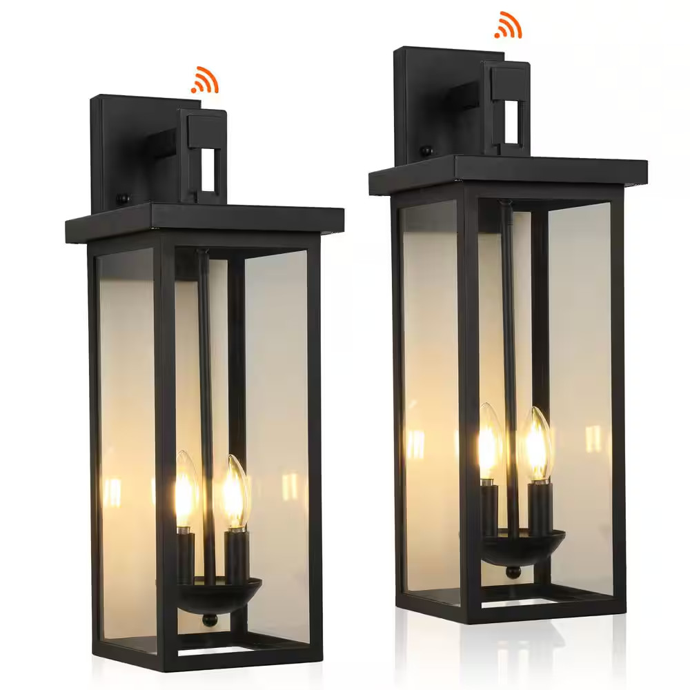 2-Pack 22" Outdoor Wall Lanterns with Dusk to Dawn Sensor,Dual-Bulb Design for P