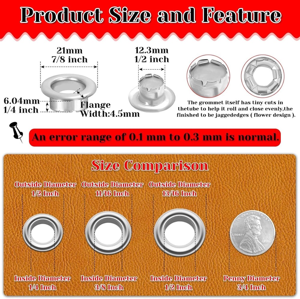 643Pcs Grommet Tool Kit 1/2 InchInside Hole Size Eyelet Kit with 320Pcs Eyele...