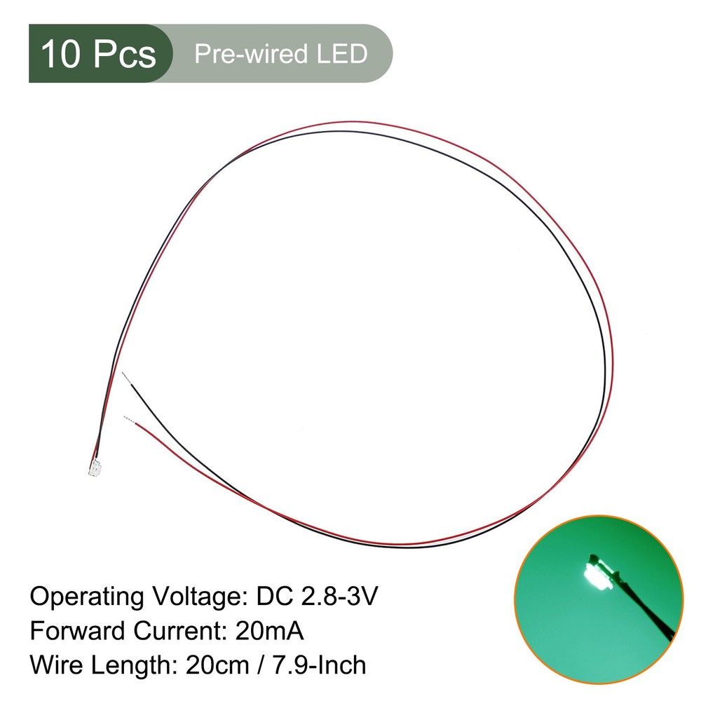 10 Pcs 0805 Micro Emerald-Green Pre-Wired Devices LED Light(DC 2.8-3V)