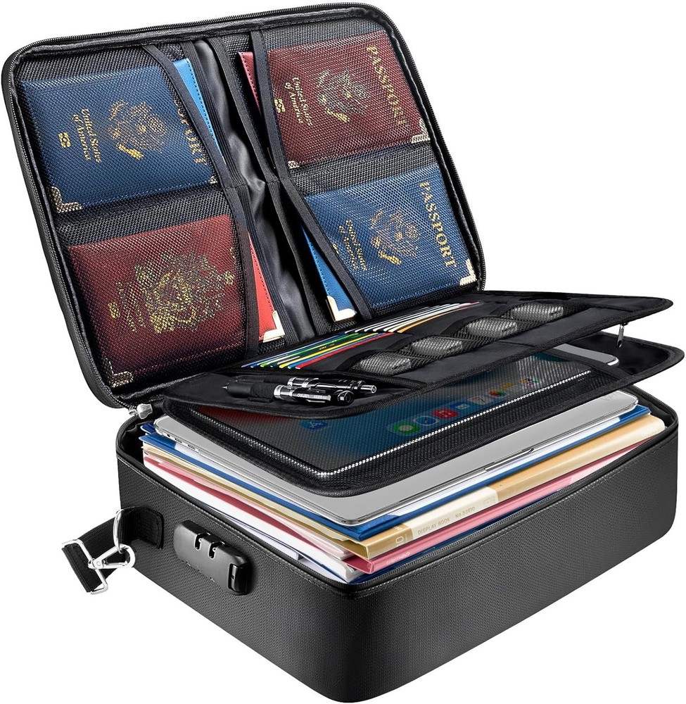 BALEINE Fireproof Document Box with Lock, Portable Fireproof Document Bag Waterp