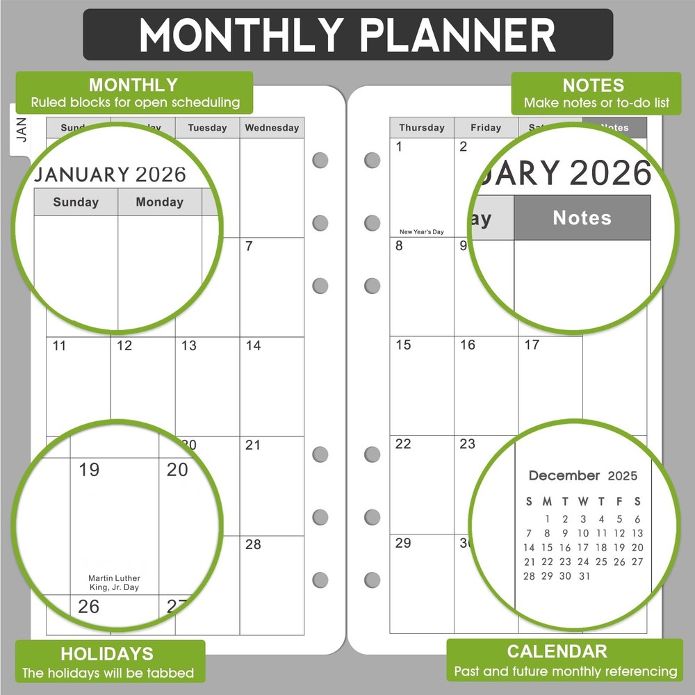 A6 Monthly Planner Refill 2026 to 2028 with Tabs