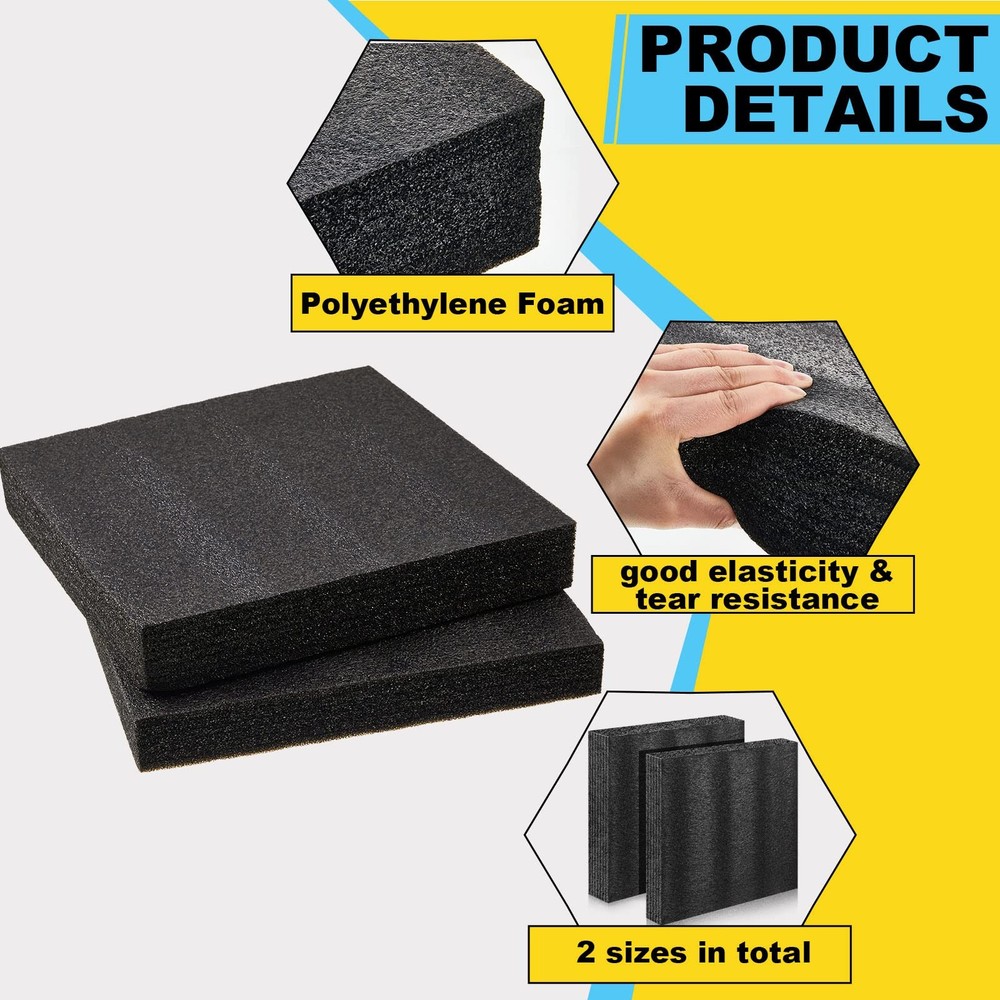 Hoolerry 2 Pack Black Polyethylene Foam Sheets 12x12 Packing Inserts