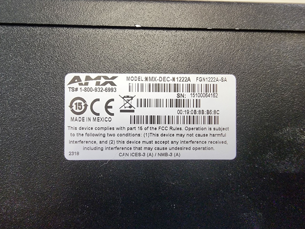 AMX NMX-DEC-N1222A Video Over IP Decoder