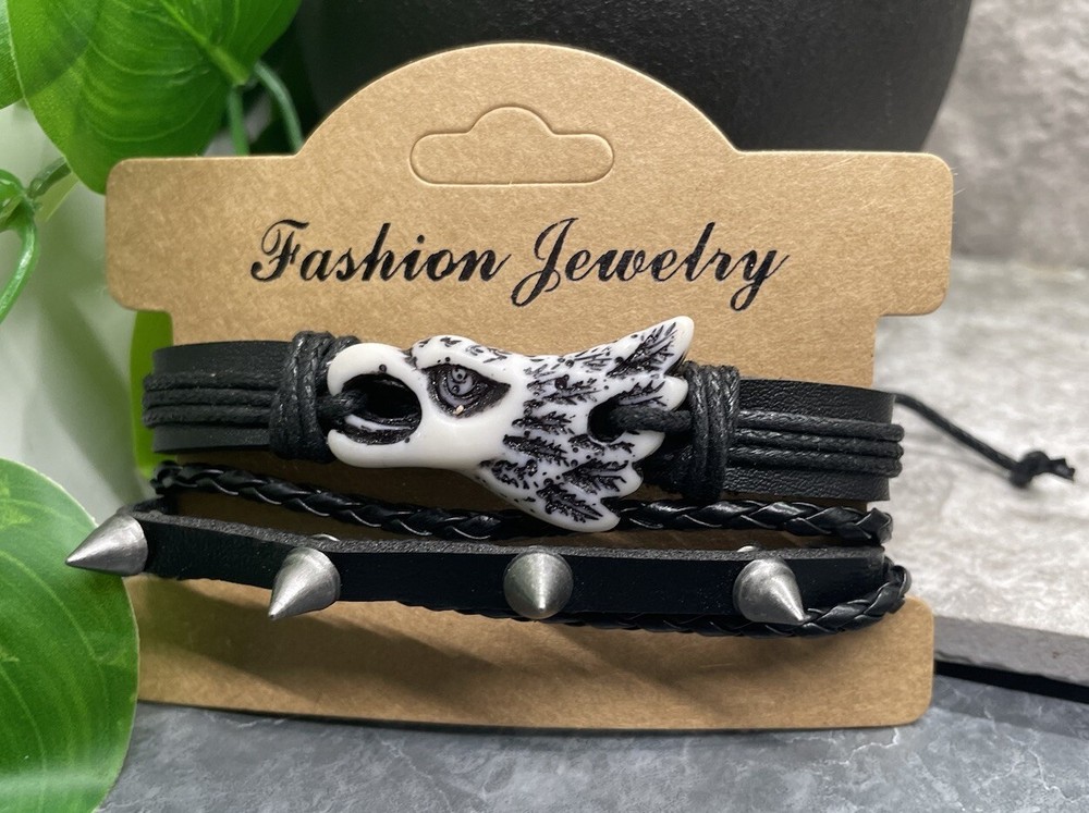 2 PC PU Leather Bracelet Set Stackable Adjustable Tie Free Ship B3347
