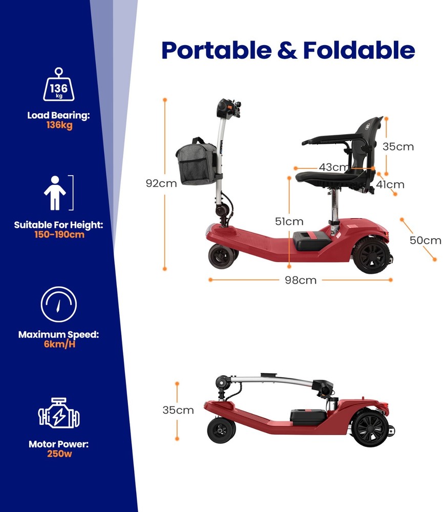 Mobility Scooter,Lightweight Folding Electric for Seniors,Powered Motorized