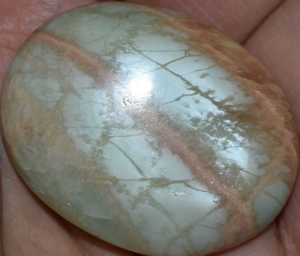 Parrot Green Moonstone Palm Stone #13