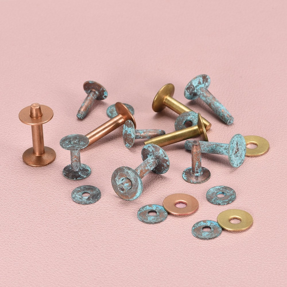 10 Set 9x3.3x14mm Solid Copper Rivets and Burrs Leather Fastener, Copper Tone