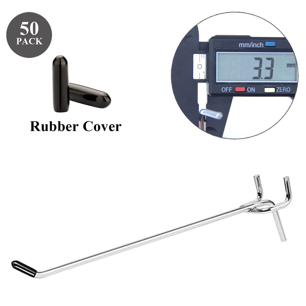 20 Pack 6 Inch L Shape Galvanized Metal Pegboard Hooks with 50 Rubber Tips