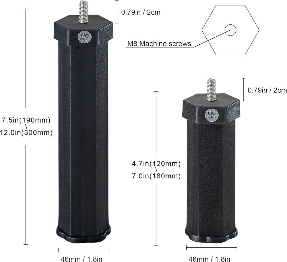 4 Pieces 12 Inch Bed Legs Replacement for Adjustable Bed Frame Base, Felt Bottom