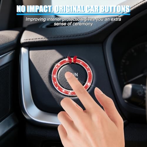 2PCS Bling Butterfly Car Engine Push Start Button Decoration Ring, Glitter Red