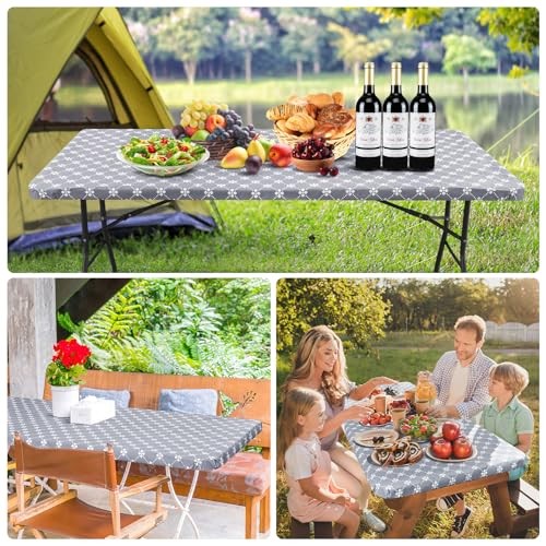 Rectangle Vinyl Table Cloth, Elastic Fitted 72" x 30" (Rectangular) 1 Grey