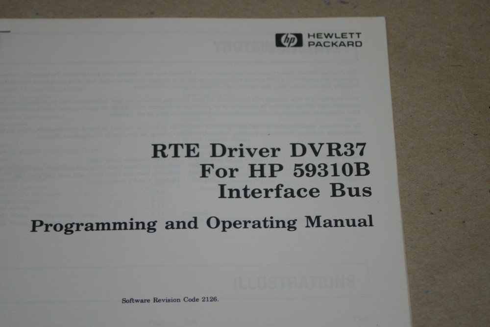 HP RTE Driver DVR37 for HP 59310B Interface Bus Programming & Operataing Manual