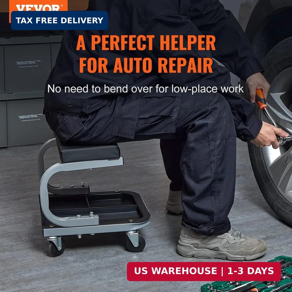 Rolling Creeper Garage/Shop Seat, 250 LBS Capacity Padded Rolling Workshop Stool