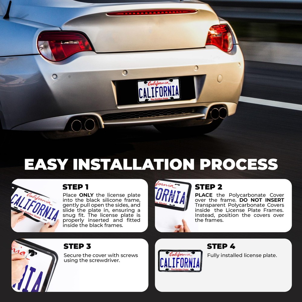 2 Pcs Silicone License Plate Frames with Polycarbonate Covers, Rust-Proof, We...