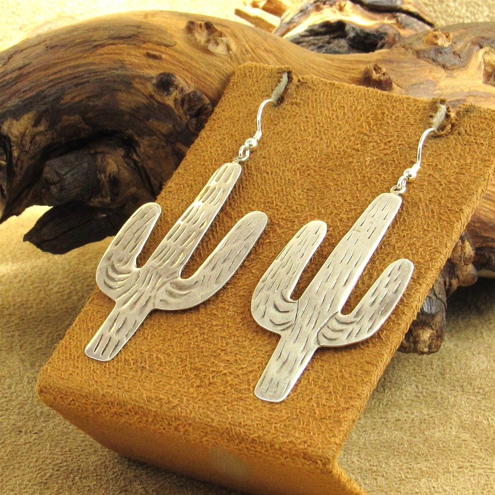 Sterling Silver Saguaro Cactus Wire Dangle Earrings
