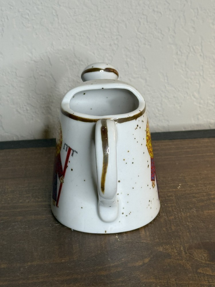 Tiny Vintage Ceramic Watering Can with Whimsical Character Farmer Design