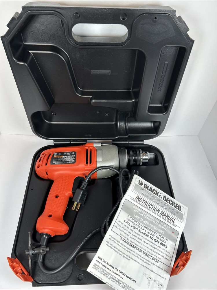 Black and Decker DR600K 1/2" High Torque Drill/Hammer Drill Case Manual Open Box