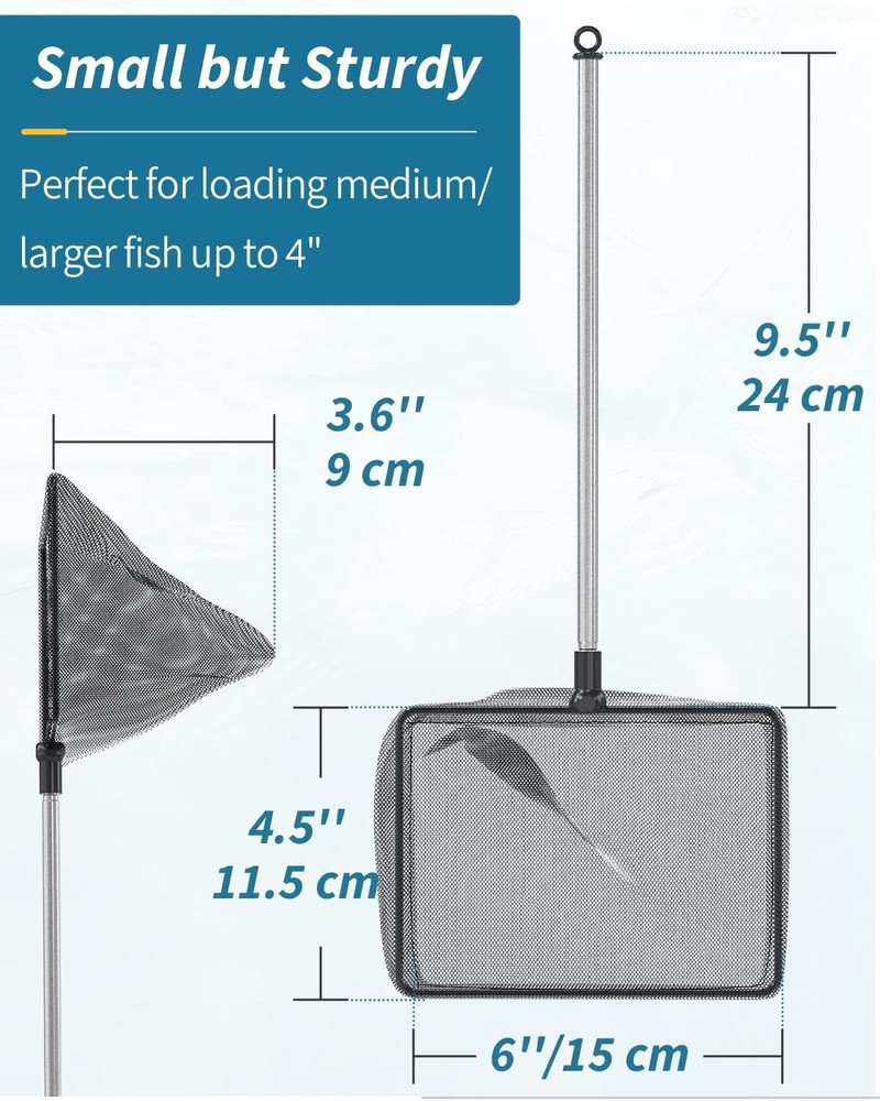 Durable Fish Net with Soft Nylon Mesh & Extendable Handle for Safe Transfers