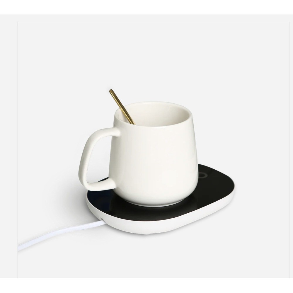 BLUZEN Electric Mug Warmer Bundle White Ceramic Mug Teaspoon Heating Plate 15W