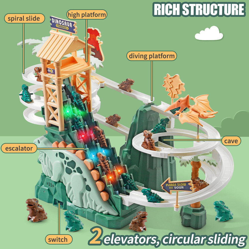 Dinosaur Climbing Slide Toy with Interactive Race Track