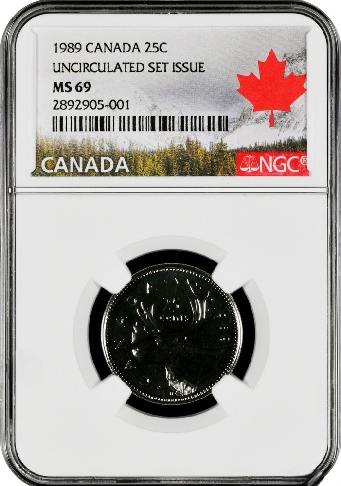 7/0 TOP POP - 1989 Canada 25 Cent Caribou Uncirculated Set Issue NGC MS69