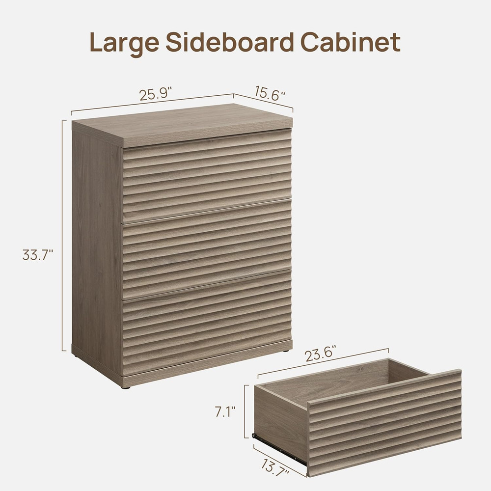 Modern Grey Alder Sideboard Buffet Cabinet with 3 Large Drawers