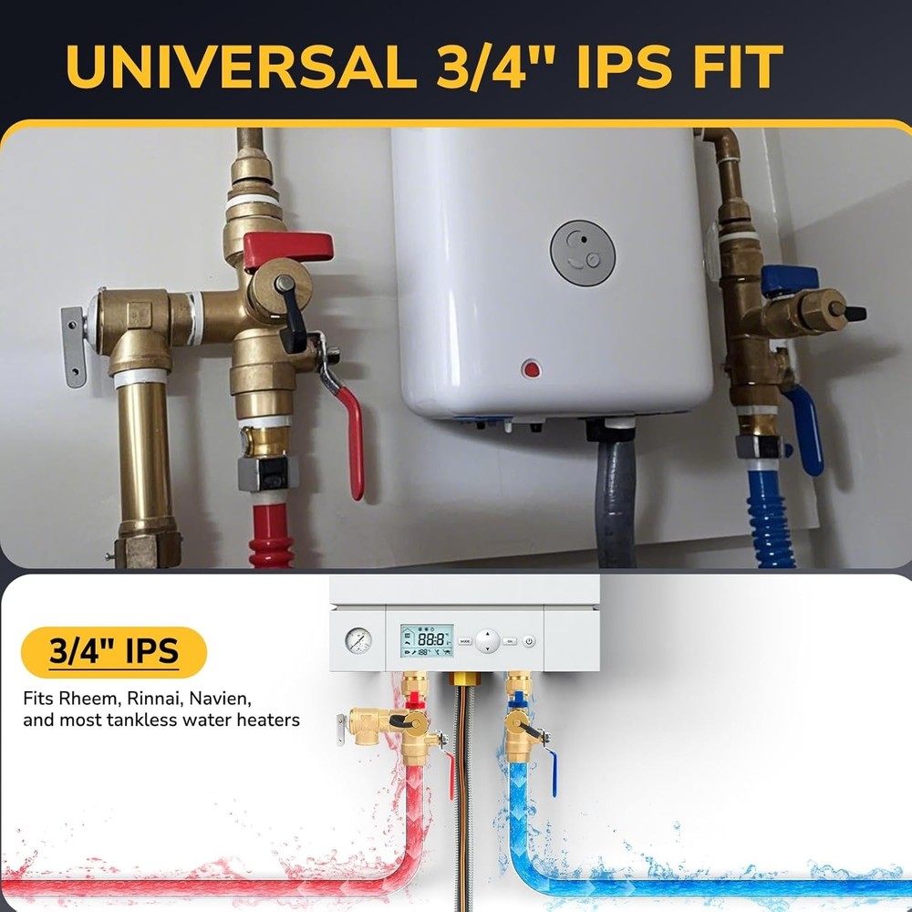 Tankless Water Heater Service Valve Kit, 3/4 Inch IPS Isolator Set with Press...