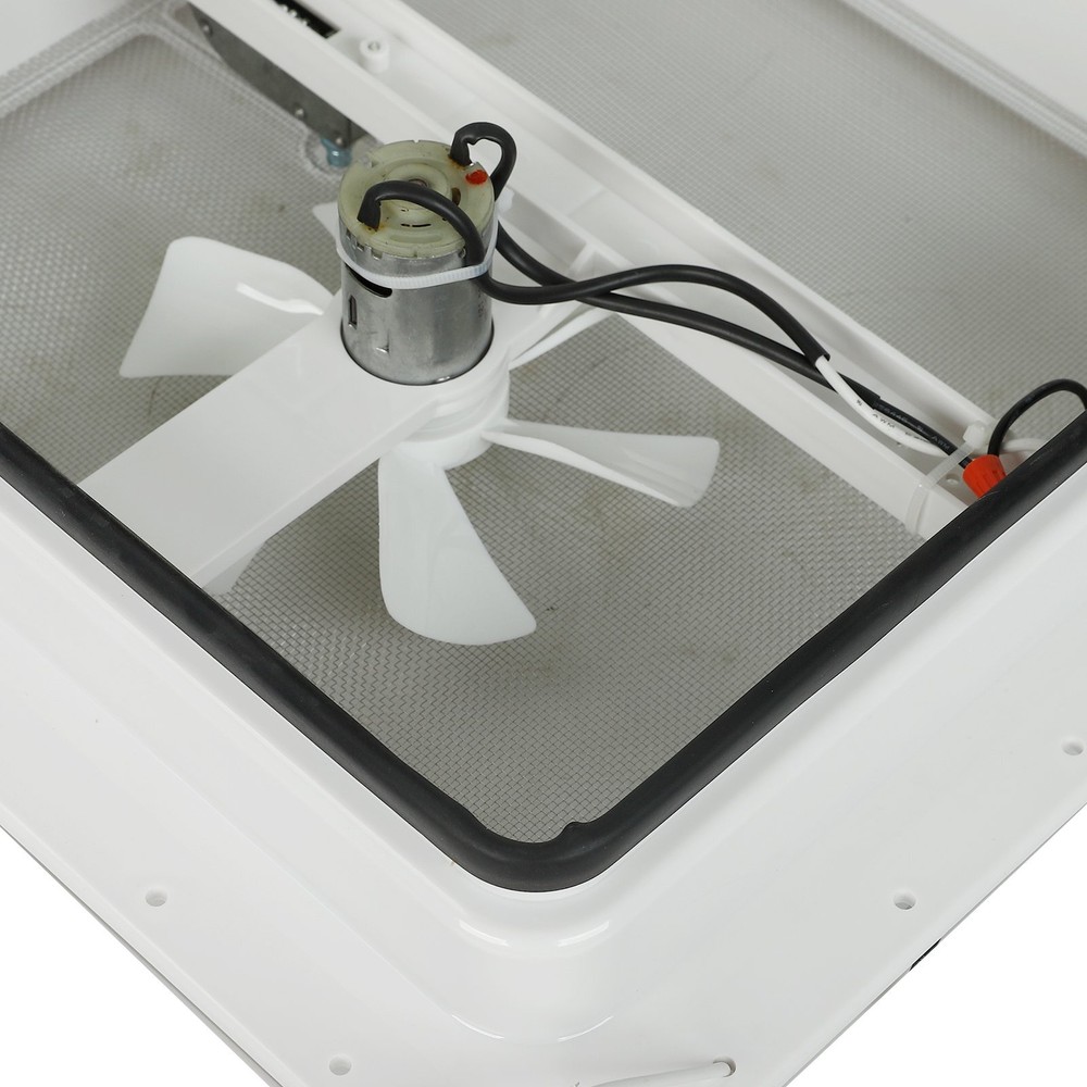 14" RV Trailer Roof Vent Complete 12V Fan w/ Tape White Lid Interior Garnish