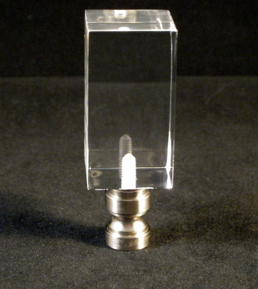 Lamp Finial-Transitional ACRYLIC RECTANGULAR CUBE W/PN BASE-CLEAR