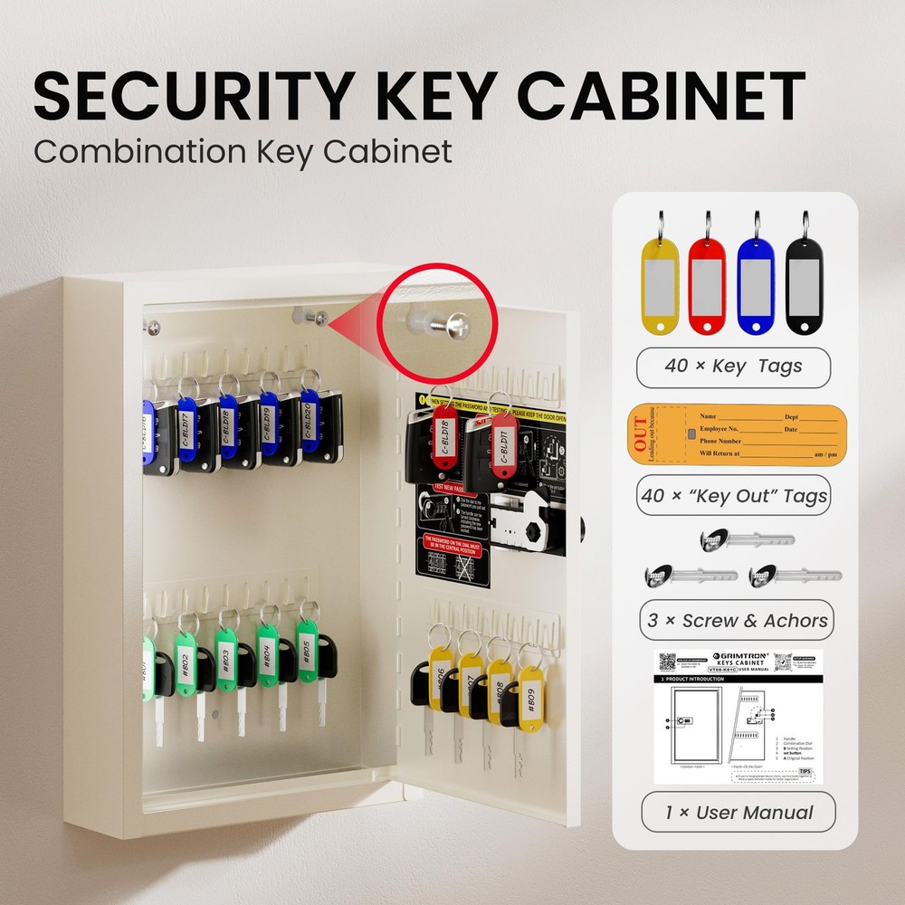 40 Keys Combination Key Lock Box with Code, Key Box Wall Mount for Home Offic...