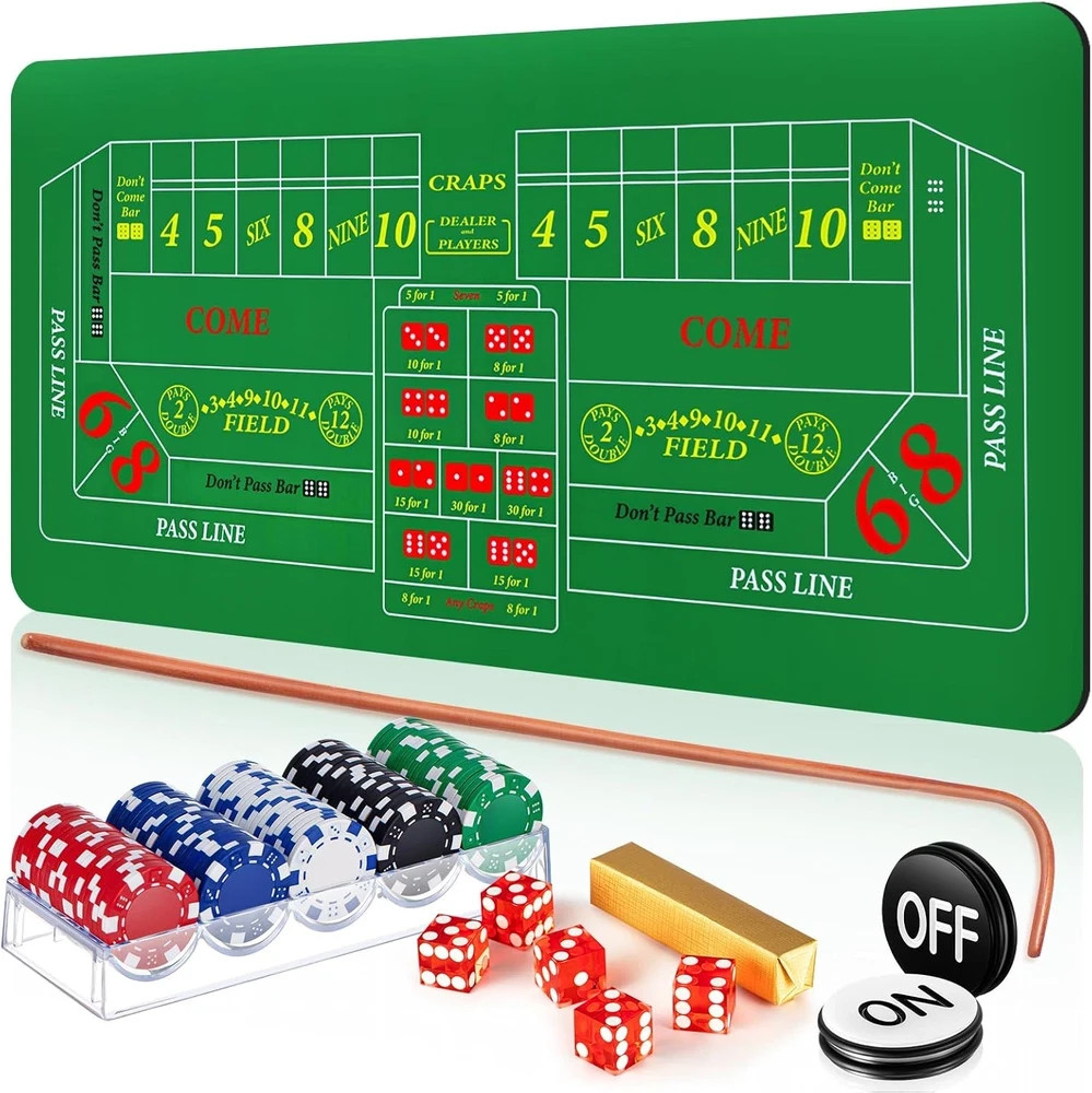 Craps Tabletop Game Set, Includes 35" X 70" Rubber Craps Tabletop Layout Mat, 36